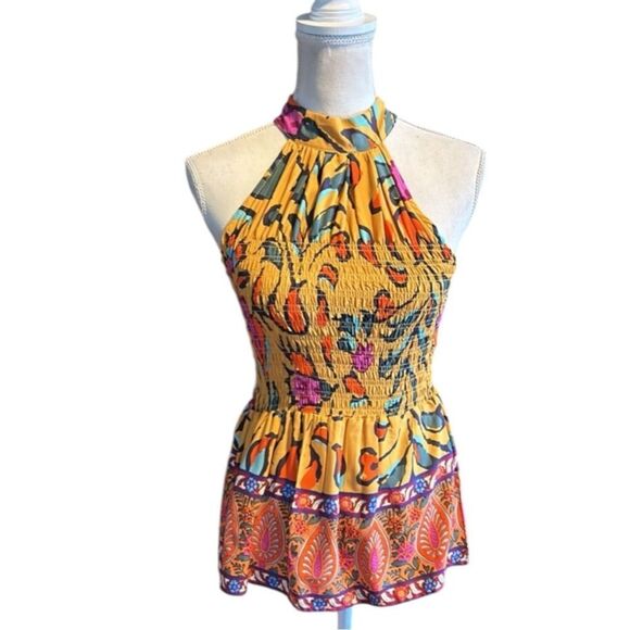 Haute Hippie Tops - NWT HauteHippie yellow Floral Halter Neck Women Top size small